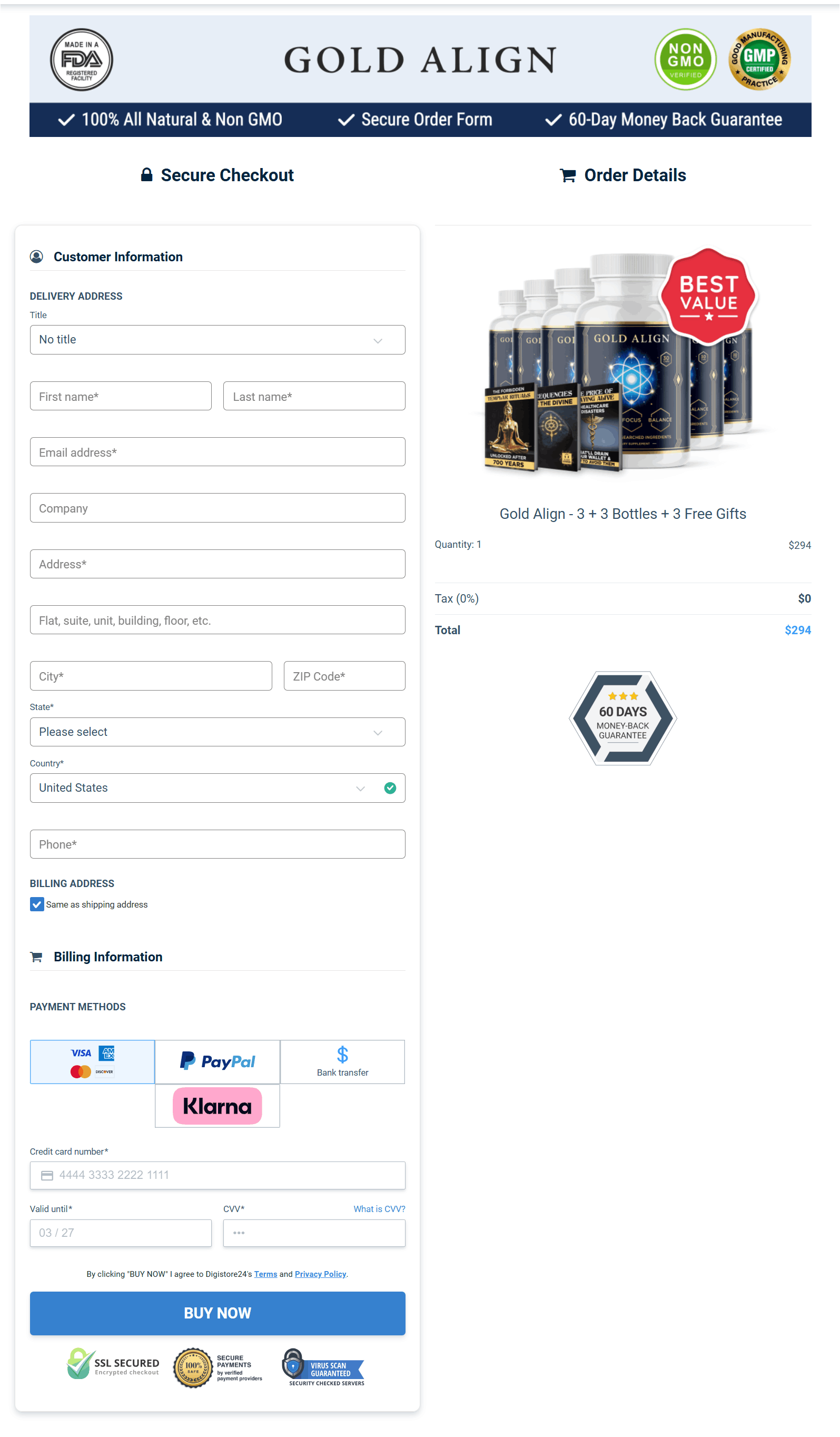 Gold Align CheckOut Page 